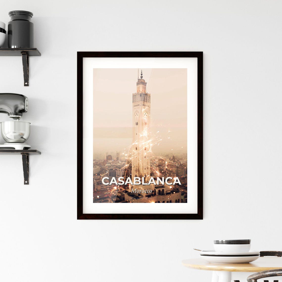 Casablanca Morocco Minaret Skyline Double Exposure Art Poster - Image 2