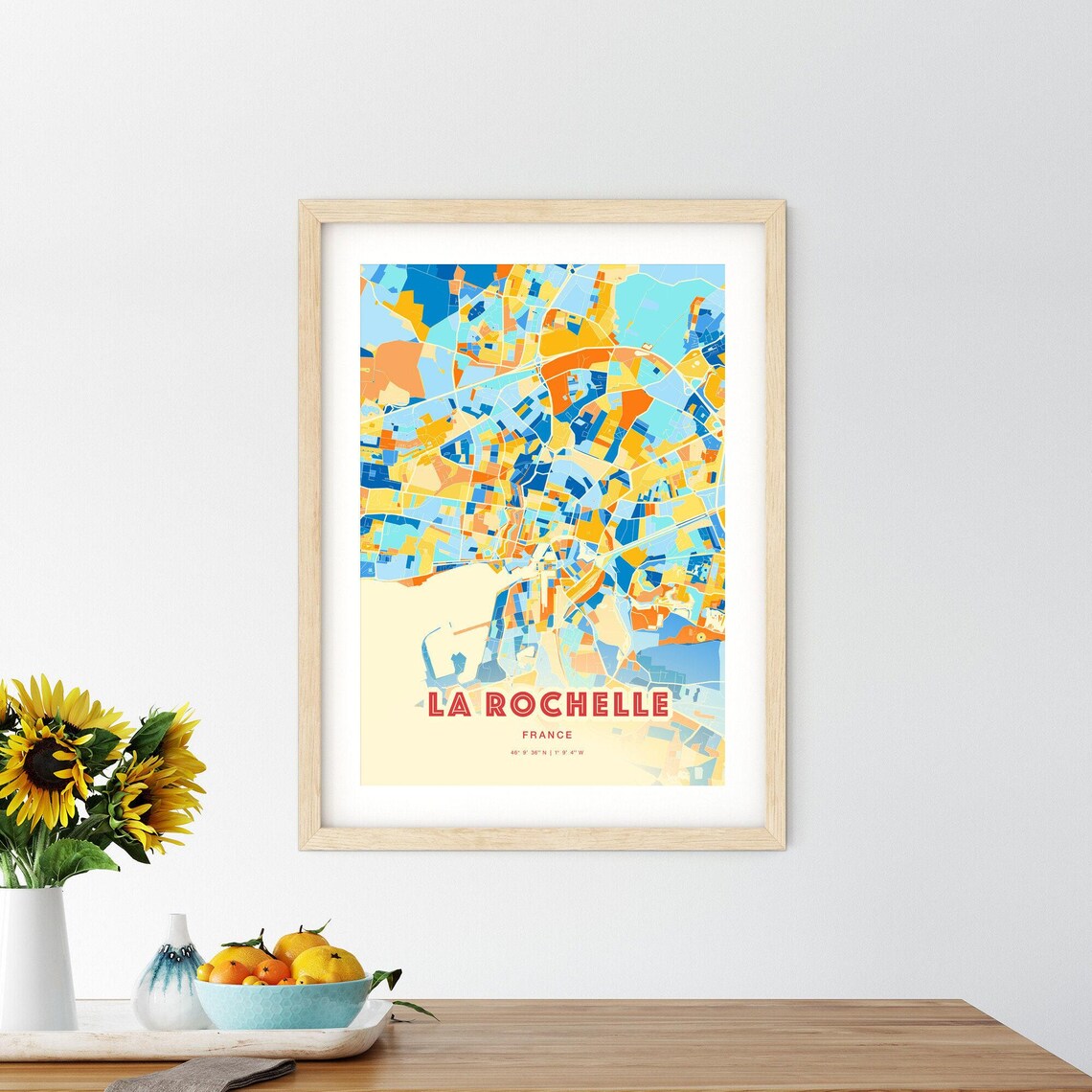 La Rochelle France Coastal Colorful City Map Blue Orange Poster - Image 2