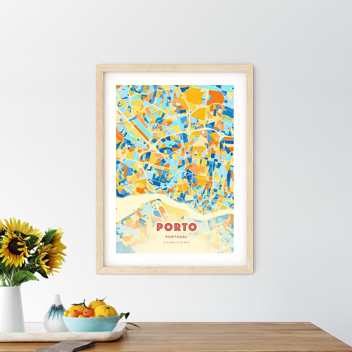 Porto Portugal Blue Orange Riverside Douro City Map Art Poster - Image 2