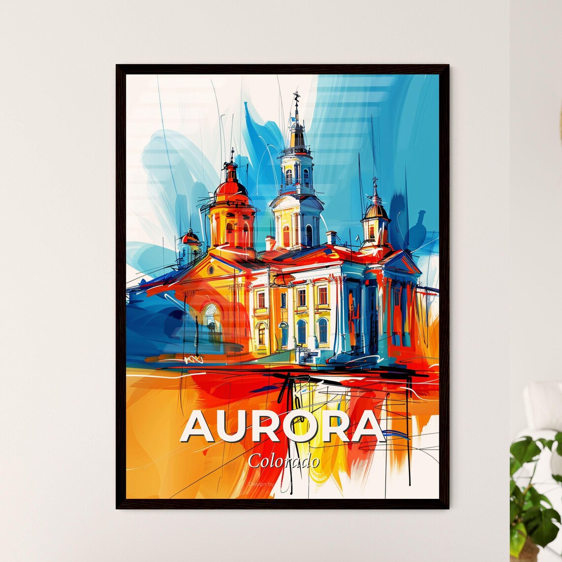 Aurora Colorado Vibrant Watercolor Cityscape Travel Art Poster