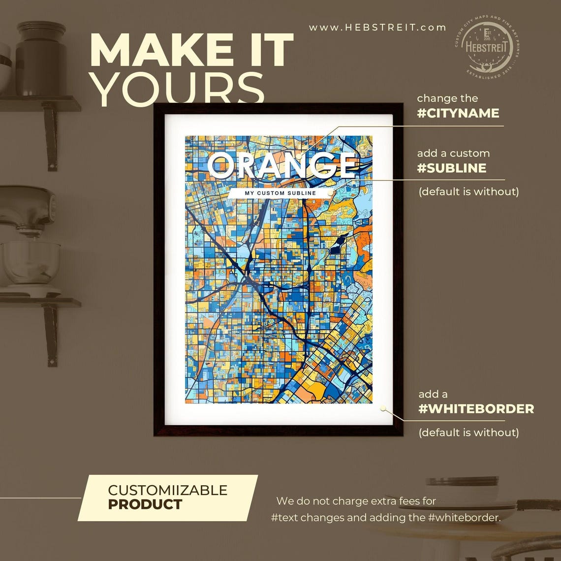 Orange Vibrant Geometric Mosaic City Street Map Artwork Poster - Image 2
