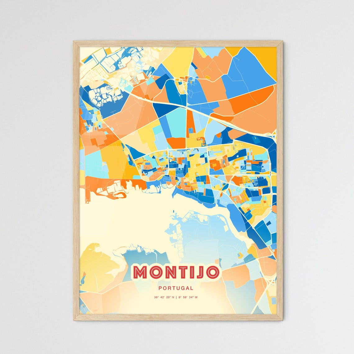 Montijo Portugal Colorful City Map Coordinates Riverside Poster