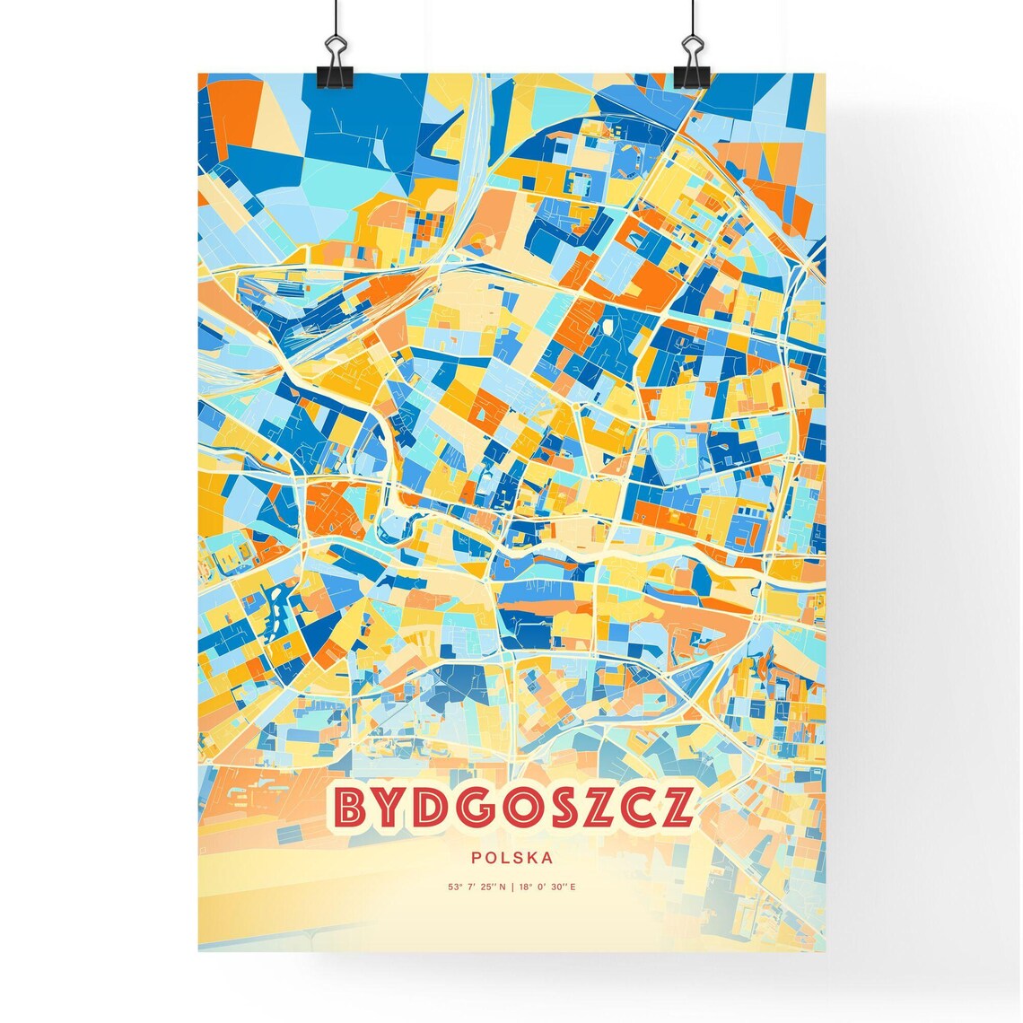 Bydgoszcz Poland Colorful City Map Poster Blue Orange Polish Wall Decor - Image 3