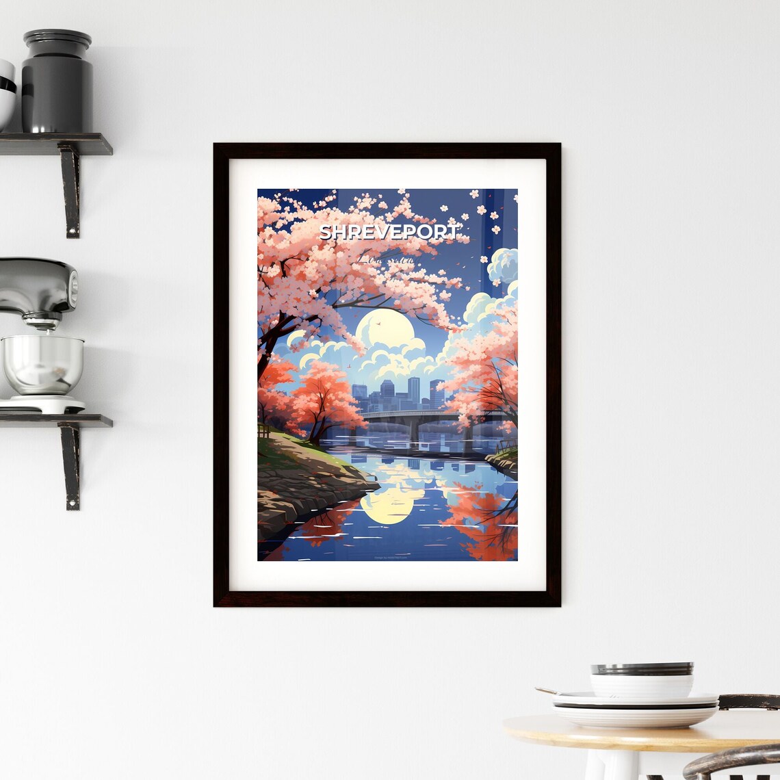 Shreveport Louisiana Cherry Blossom River Bridge Skyline Poster - Image 2