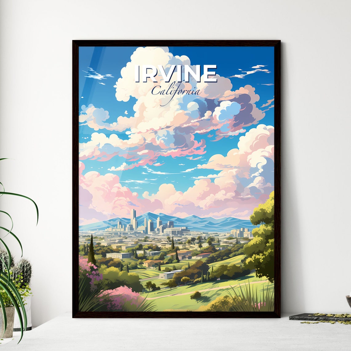 Irvine California Skyline Mountain View Landscape Travel Poster