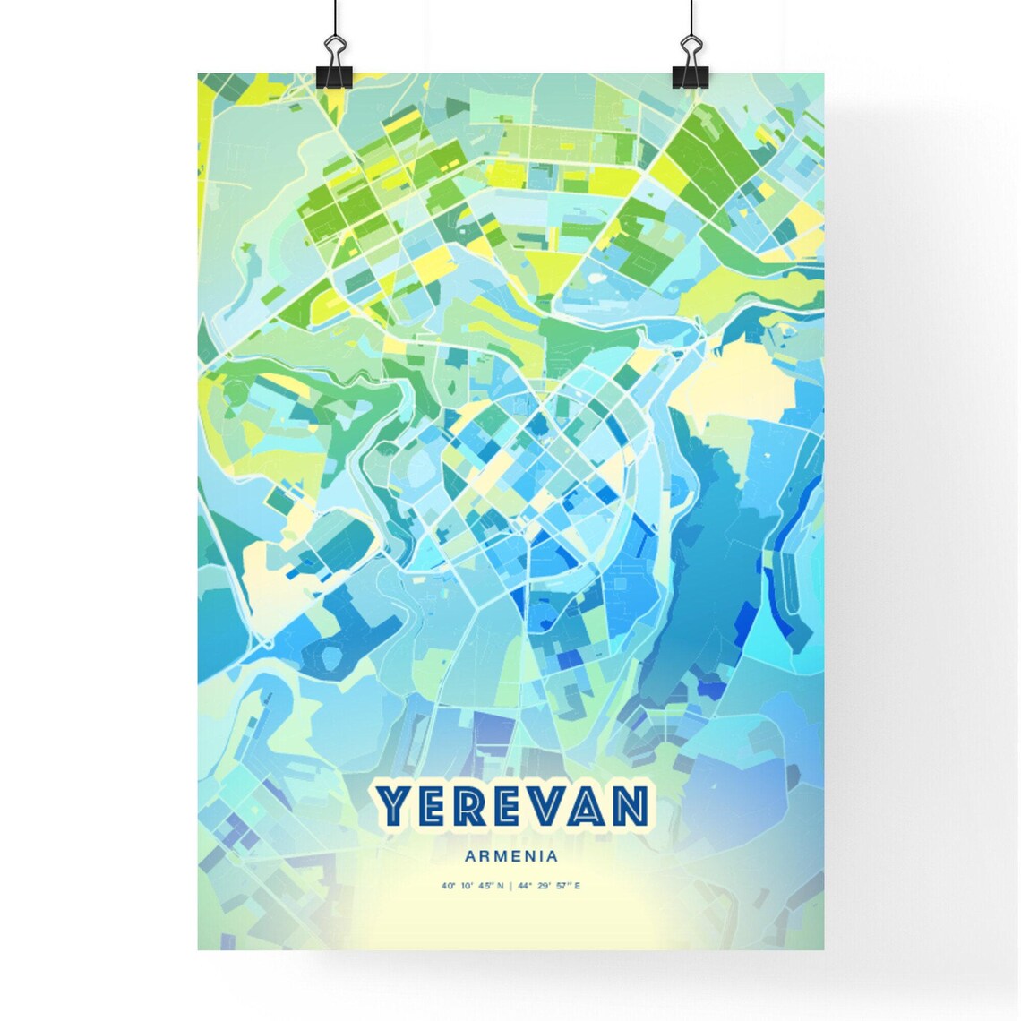 Yerevan Armenia Custom Blue Green City Map Art Poster Travel Decor Gift - Image 2