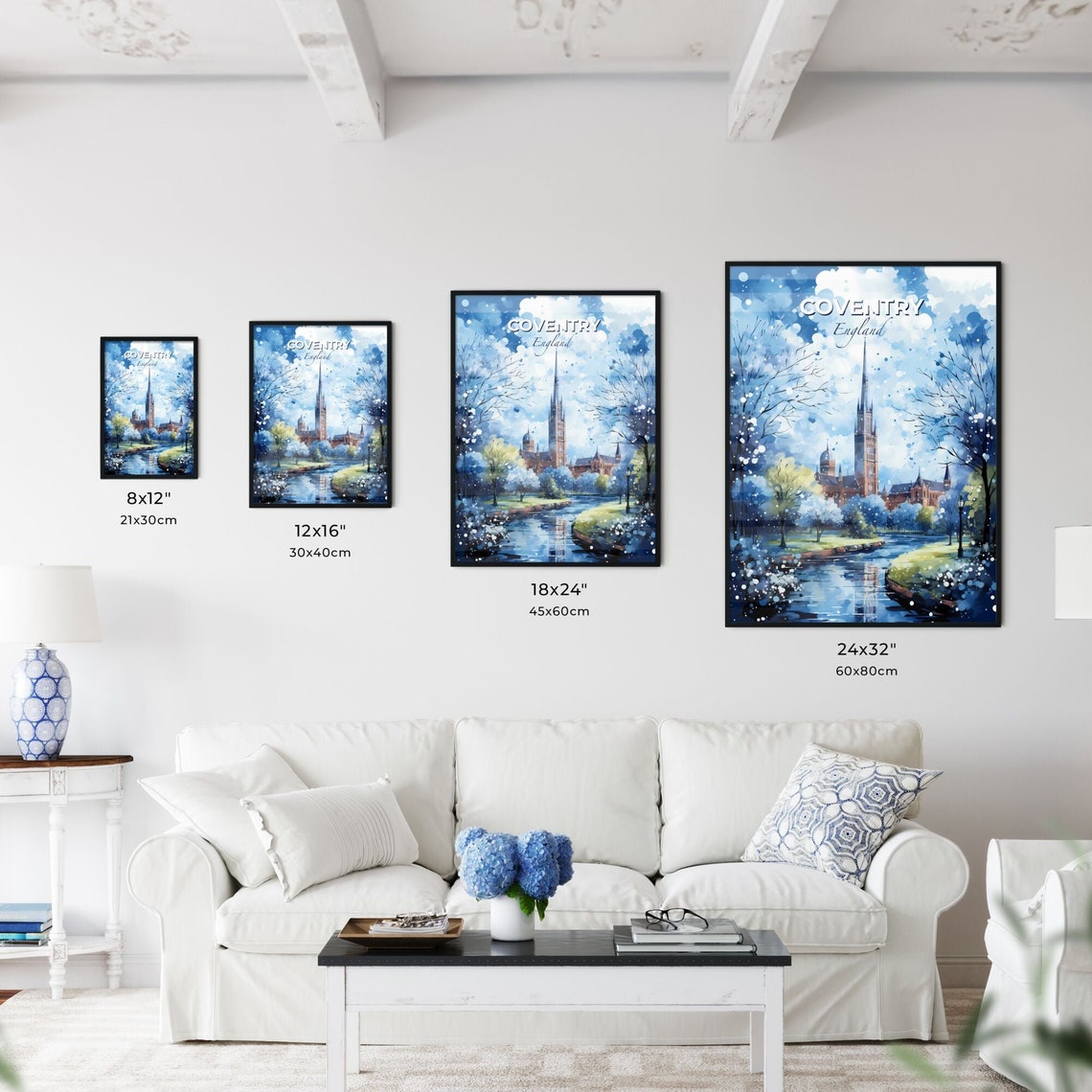 Coventry England Skyline Poster Cathedral Spire River Spring Art - Image 3
