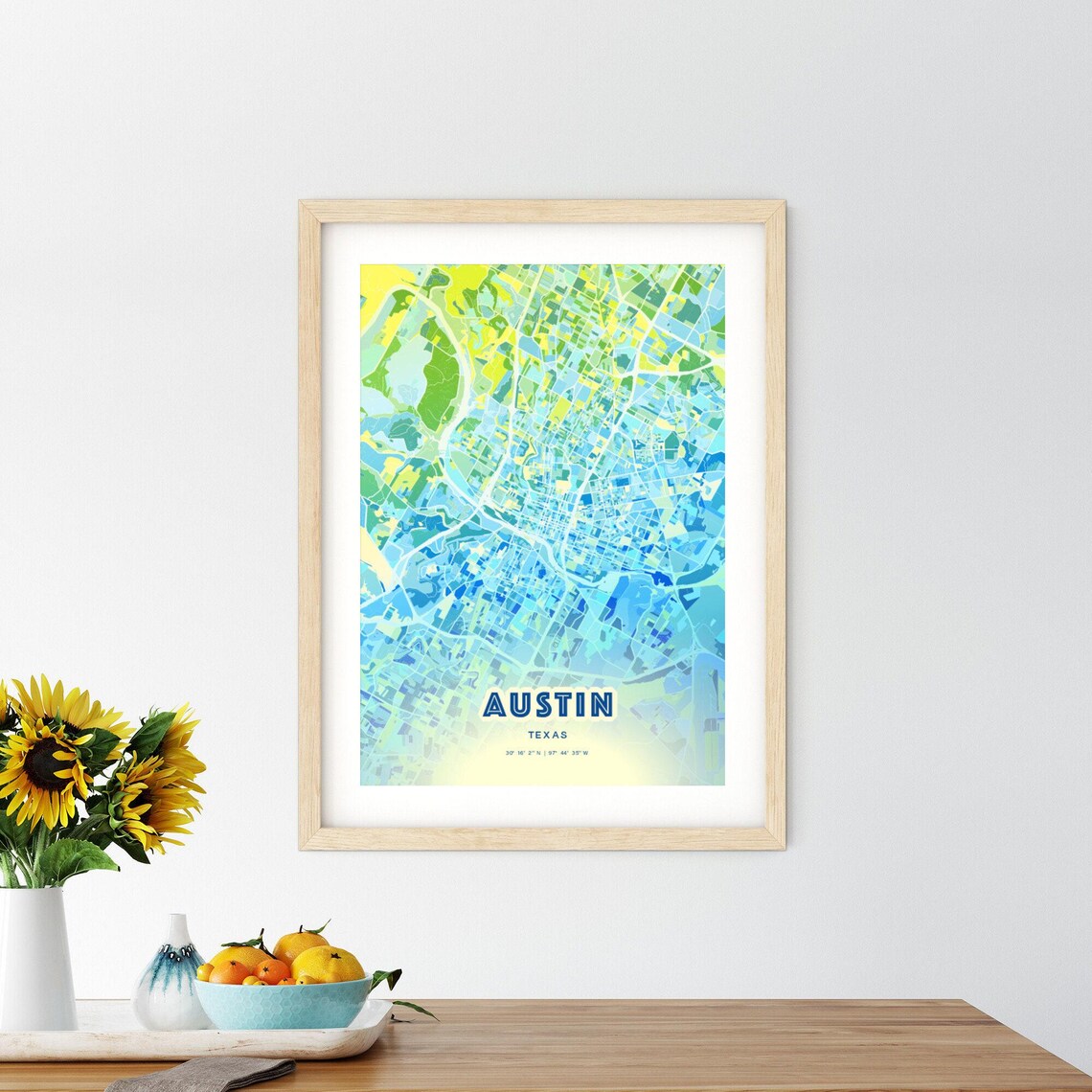 Austin Texas Colorful Abstract Watercolor City Street Map Art Poster - Image 2