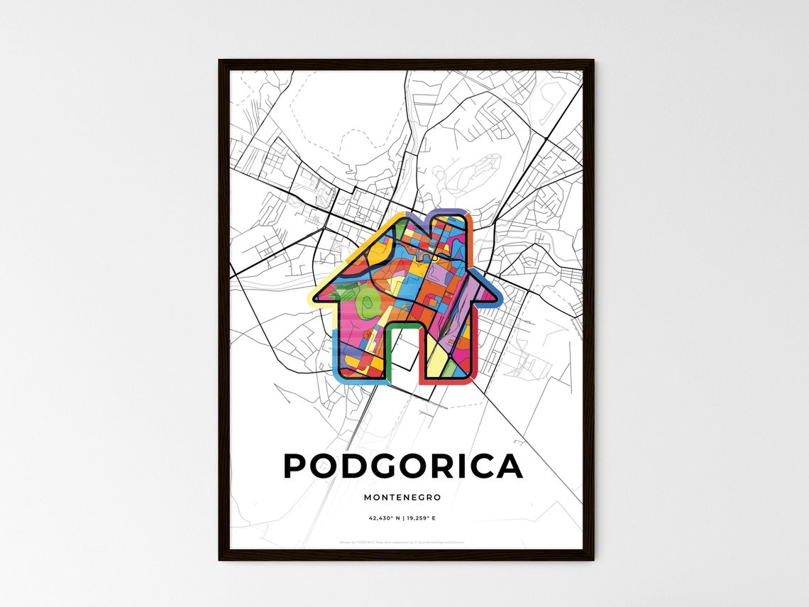 Podgorica Montenegro Minimalist Line Art Heart Shaped City Map Poster - Image 3