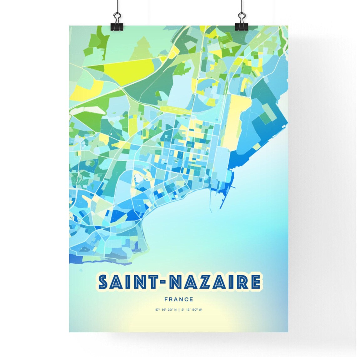 Saint-Nazaire France Custom Blue Green City Map Art Poster Gift - Image 2