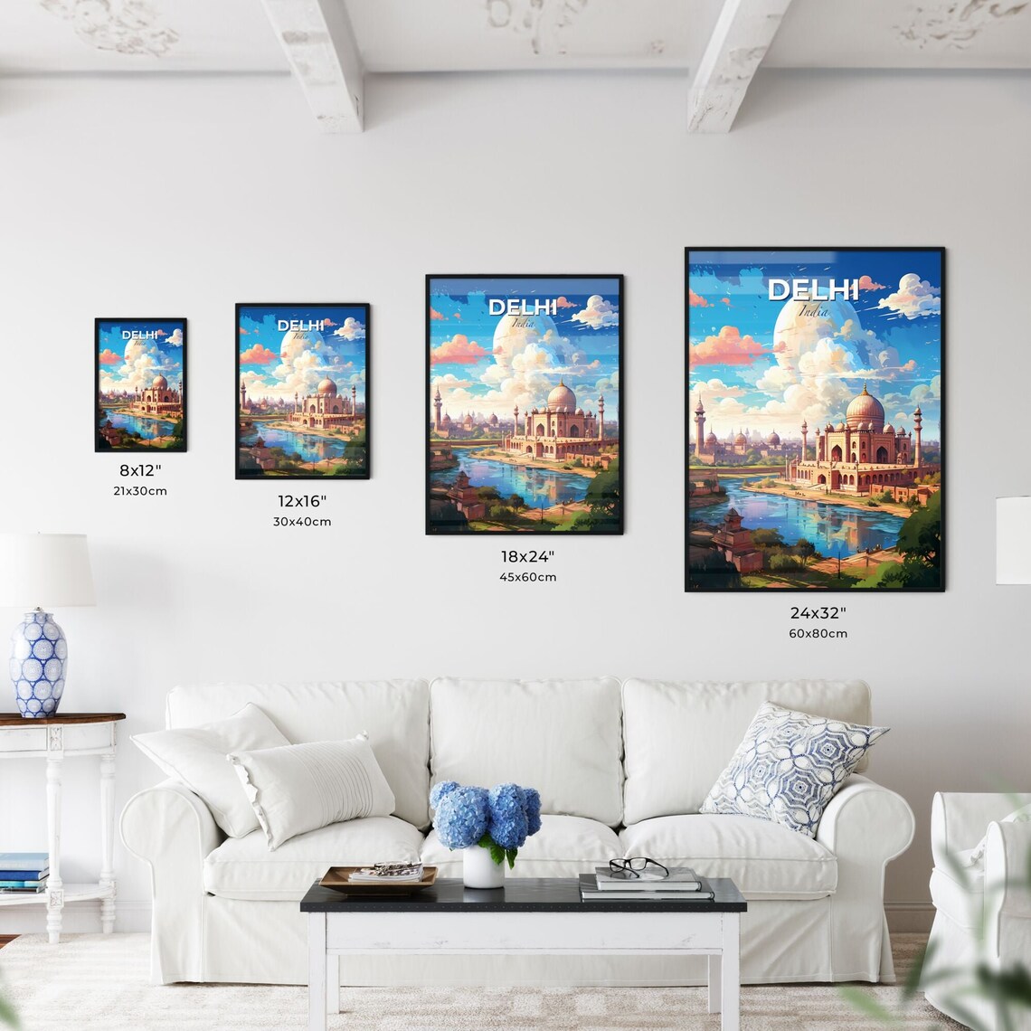 Delhi India Travel Poster Golden Domed Monument River Sunset Illustration - Image 3