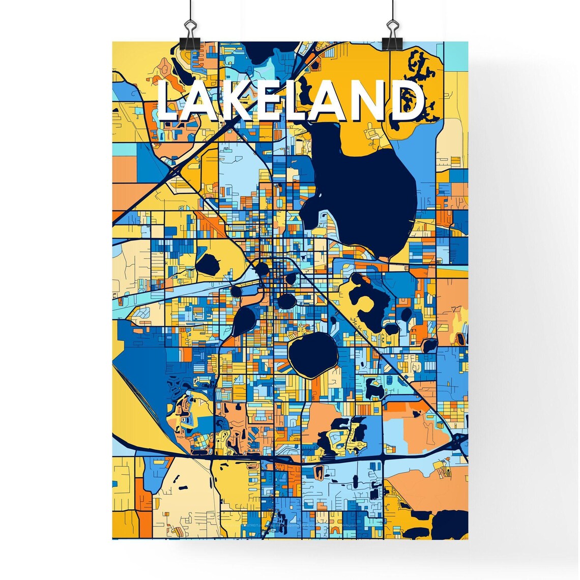 Lakeland Florida Colorful Vibrant City Street Map Art Poster - Image 4