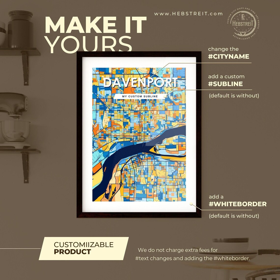 Davenport Vibrant Geometric Mosaic City Street Map Art Poster - Image 2