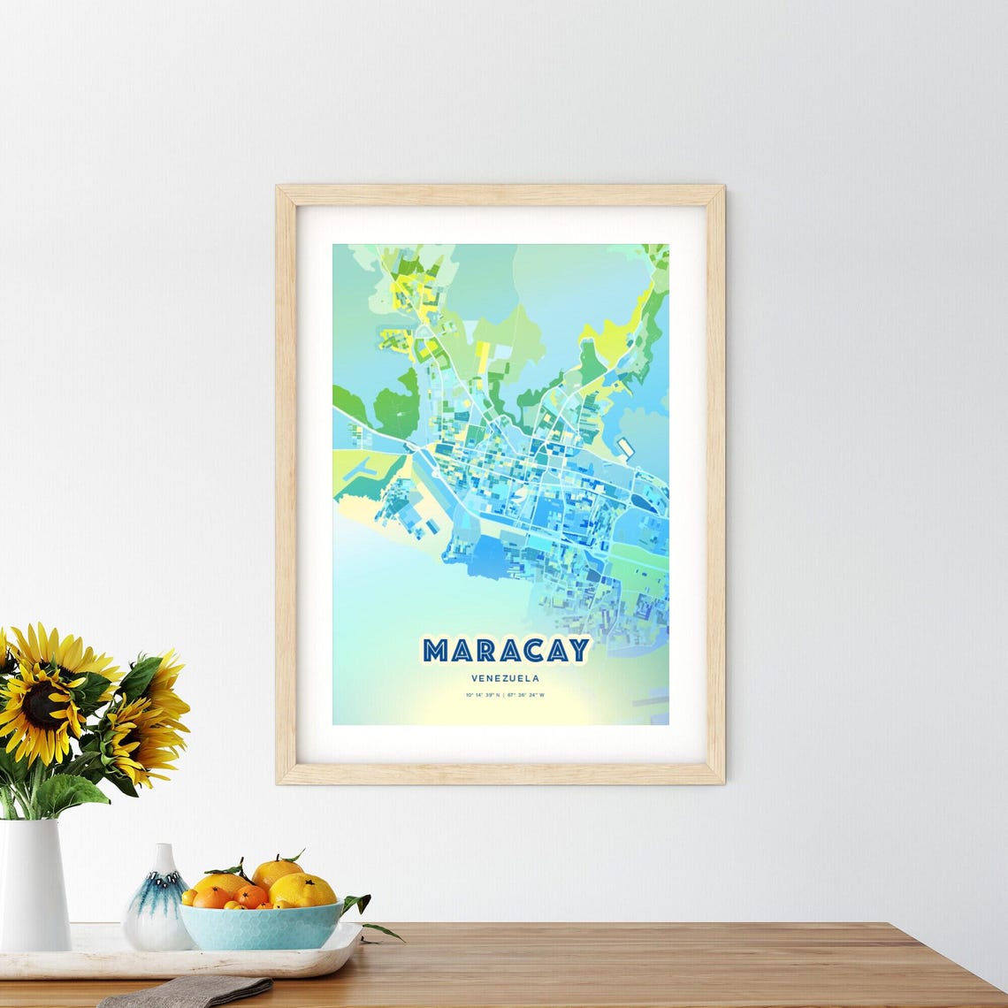 Maracay Venezuela Pastel Blue City Map Art with Coordinates Poster - Image 2
