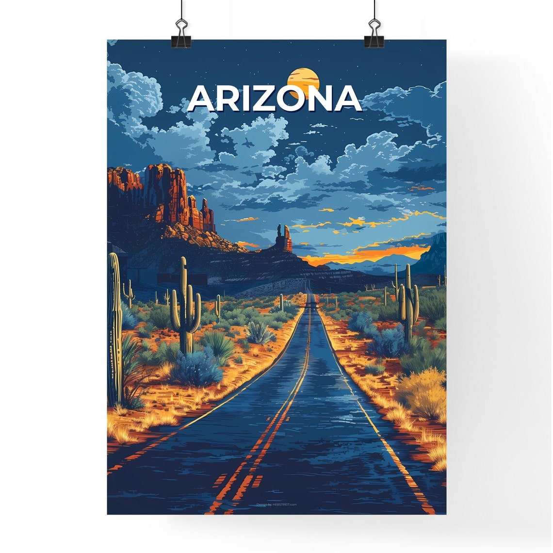 Arizona Desert Highway Twilight Vintage Travel Southwest Poster - Image 4