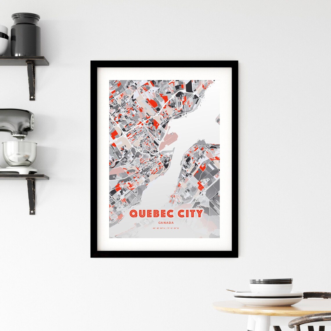 Quebec City Canada Modern Red Gray Expressive City Map Poster Customizable - Image 2