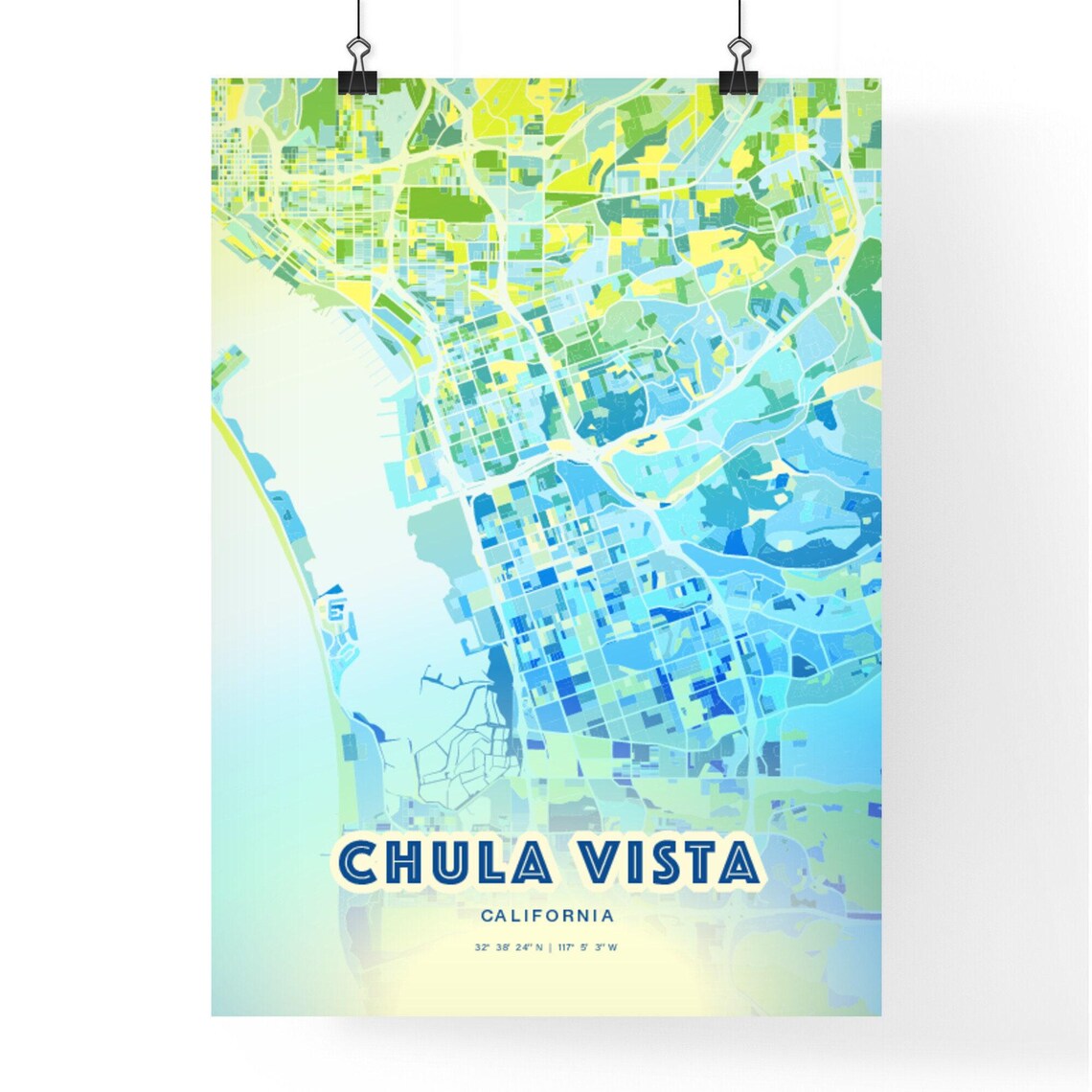 Chula Vista California Vibrant Abstract Watercolor City Street Map Poster - Image 3