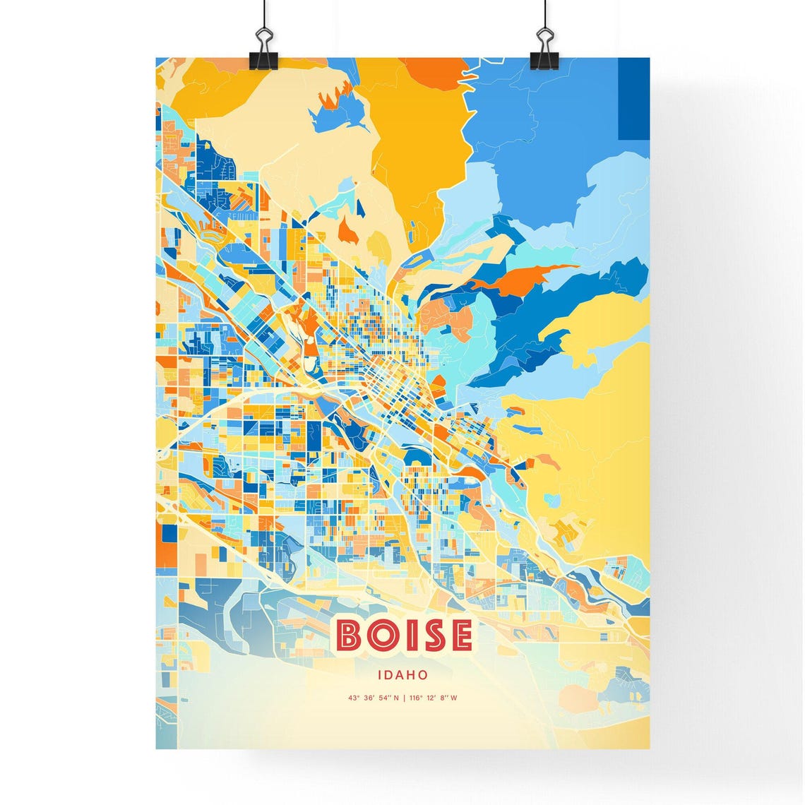 Boise Idaho Modern Bold Vibrant Blue Orange Mosaic City Map Poster - Image 3