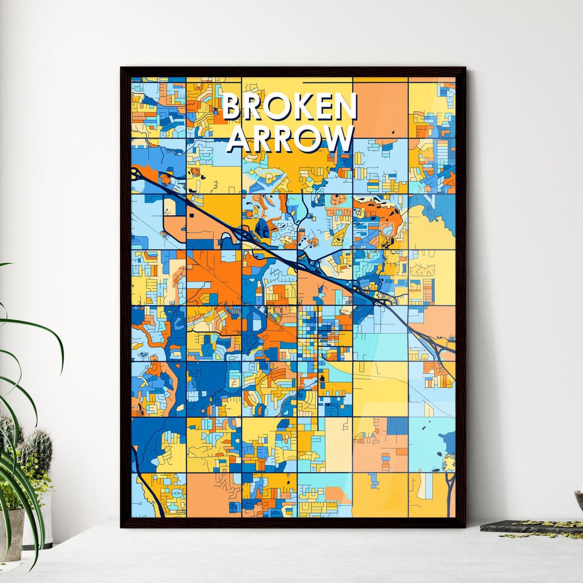 Broken Arrow Oklahoma Colorful Geometric City Street Map Poster