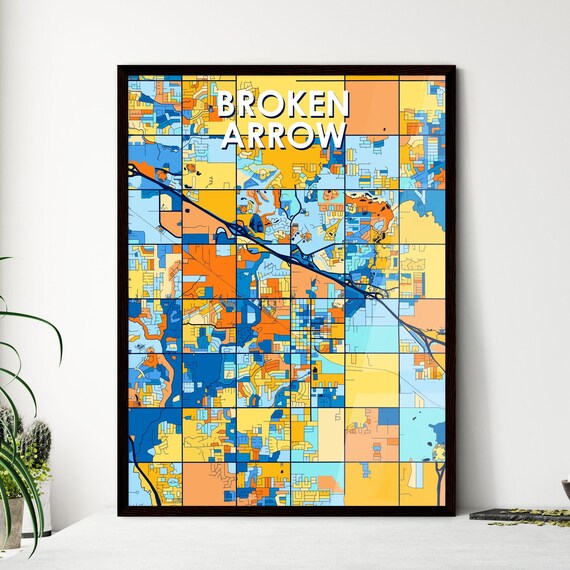 Broken Arrow Oklahoma Colorful Geometric City Street Map Poster