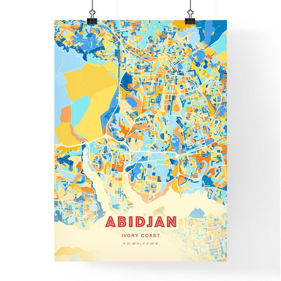 Abidjan Ivory Coast Colorful City Map Coordinates Art Poster - Image 3