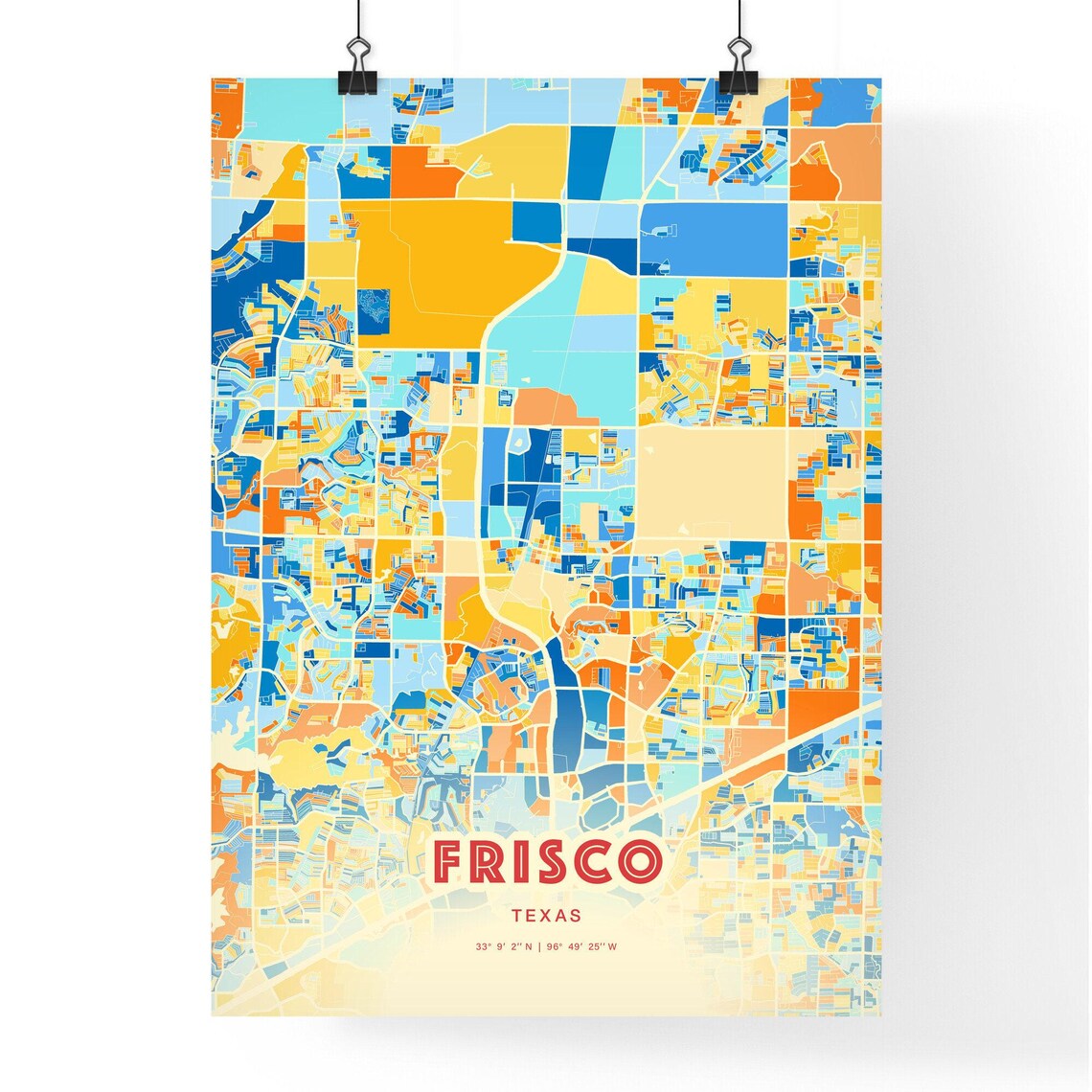 Frisco Texas Vibrant Colorful Modern City Street Map Art Poster - Image 3