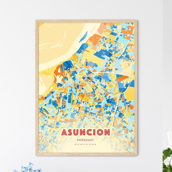 Asuncion Paraguay Vibrant Colorful City Street Map Art Poster