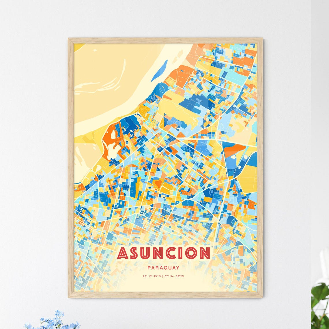 Asuncion Paraguay Vibrant Colorful City Street Map Art Poster