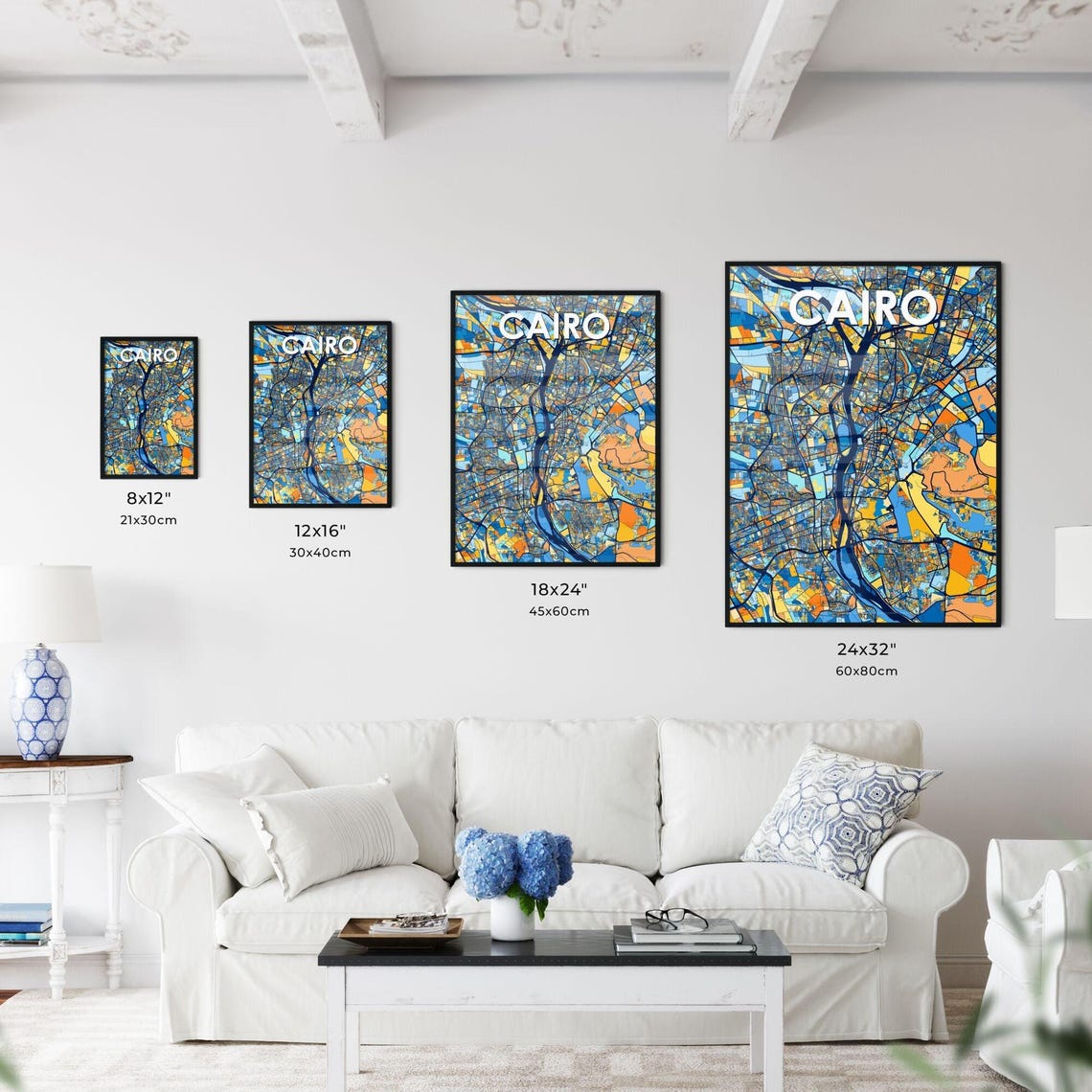 Cairo Egypt City Map Blue Orange Street Map Poster Africa Gift - Image 3