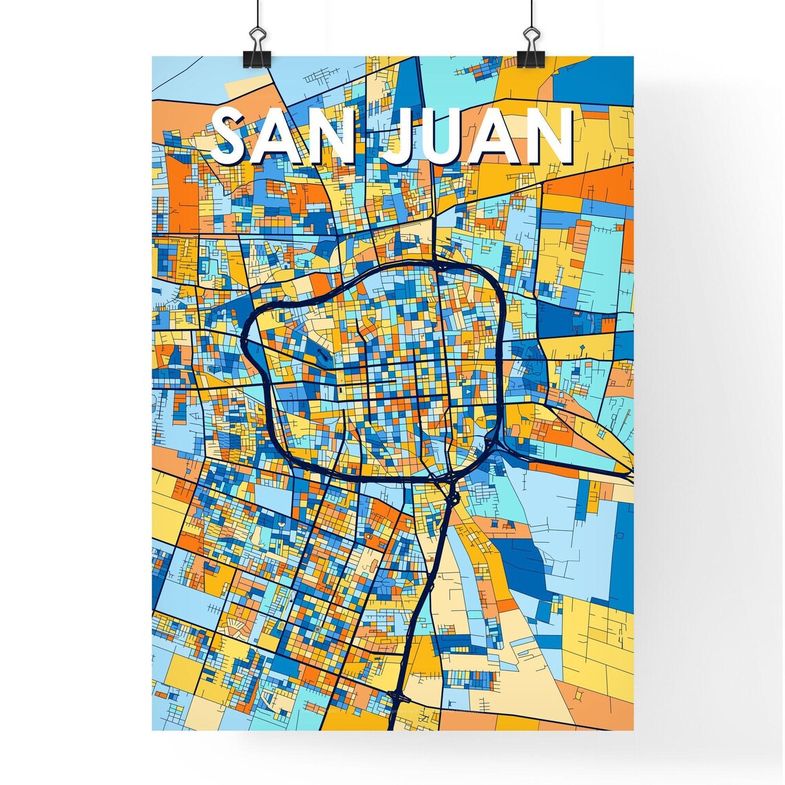 San Juan Argentina Colorful Vibrant City Street Map Art Poster - Image 4