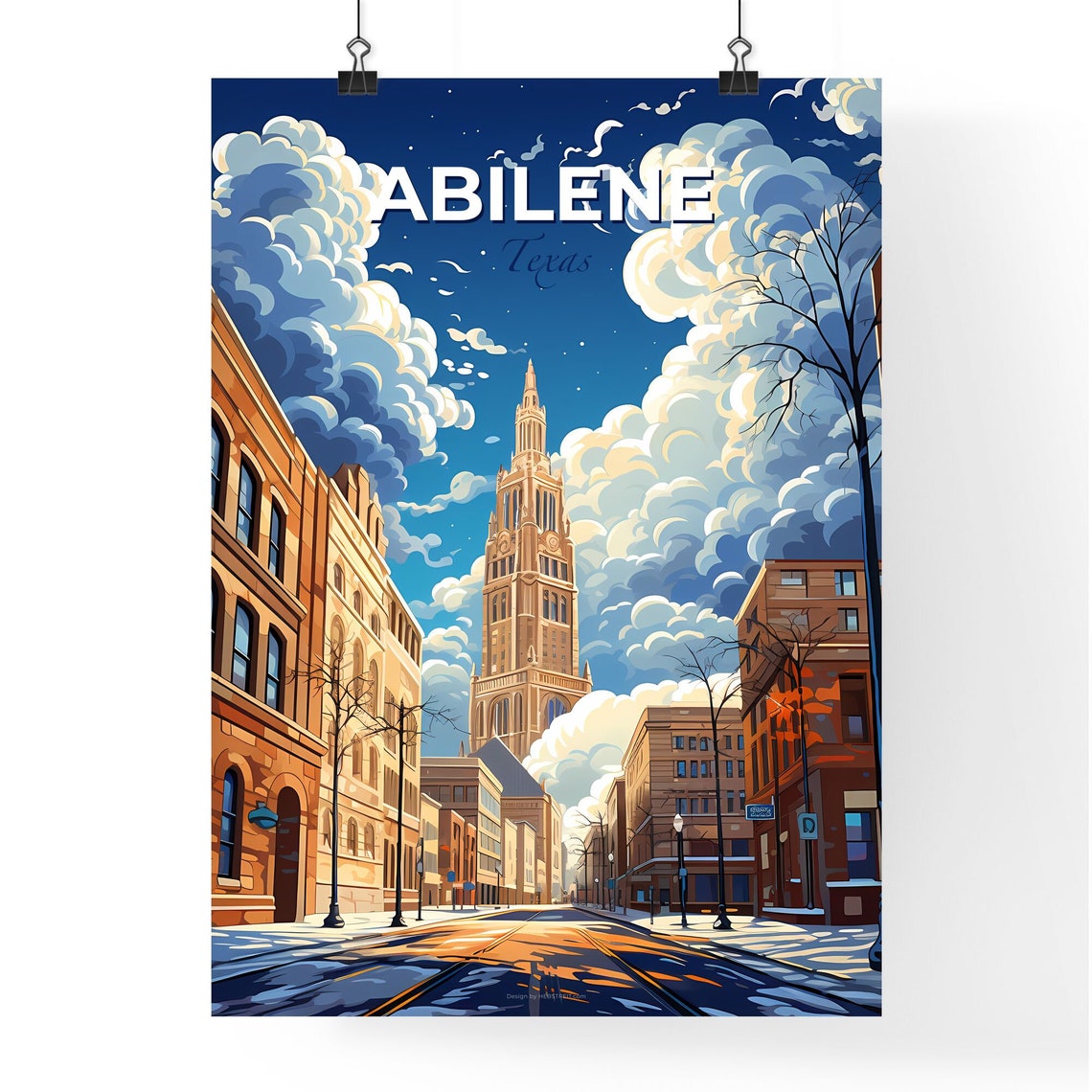 Abilene Texas Historic Downtown Tower Street Scene Travel Poster - Image 4
