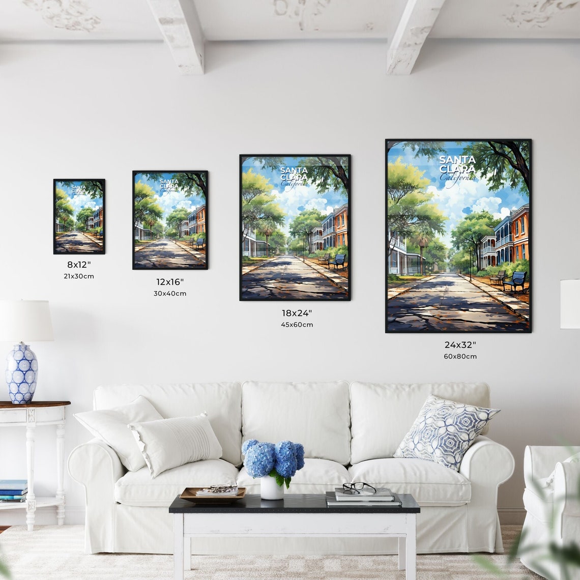Santa Clara California Tree Lined Historic Street Bench Art Poster - Image 3