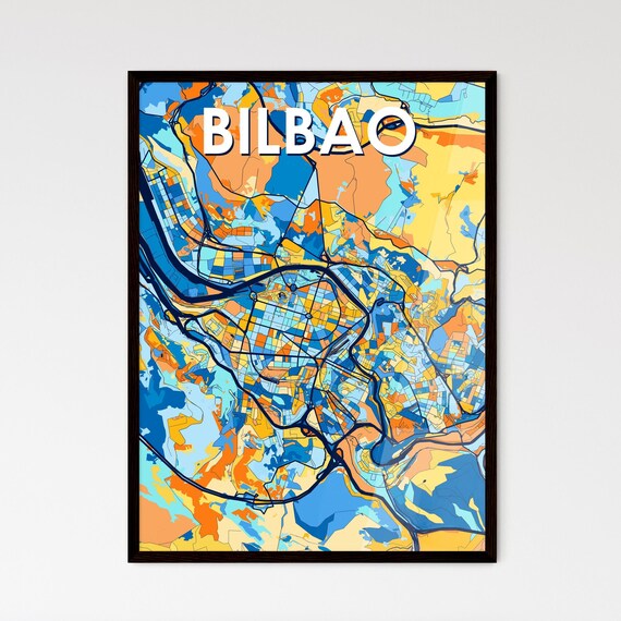 Bilbao Spain Colorful Blue and Orange City Street Map Poster