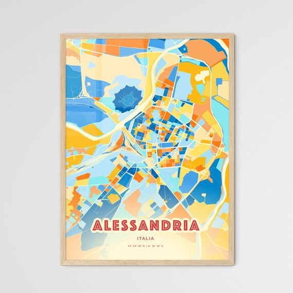 Alessandria Italy Modern Colorful City Map Blue Orange Poster