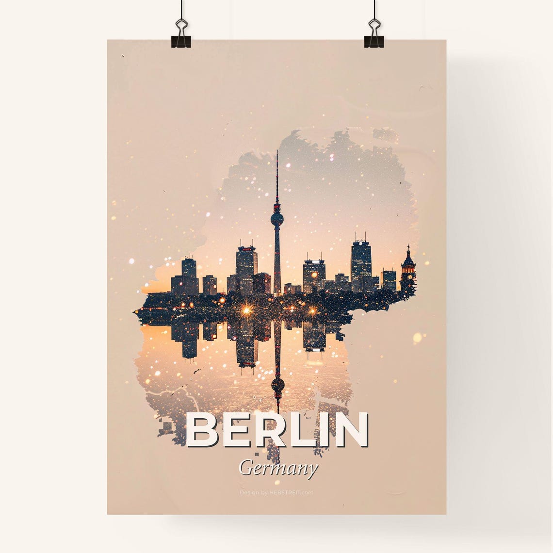 Berlin Germany TV Tower Skyline Golden Double Exposure Poster - Image 4