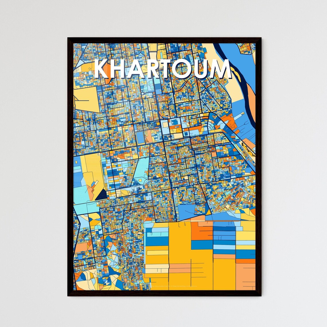 Khartoum Sudan Vibrant City Street Map Artwork in Blue Tones Poster