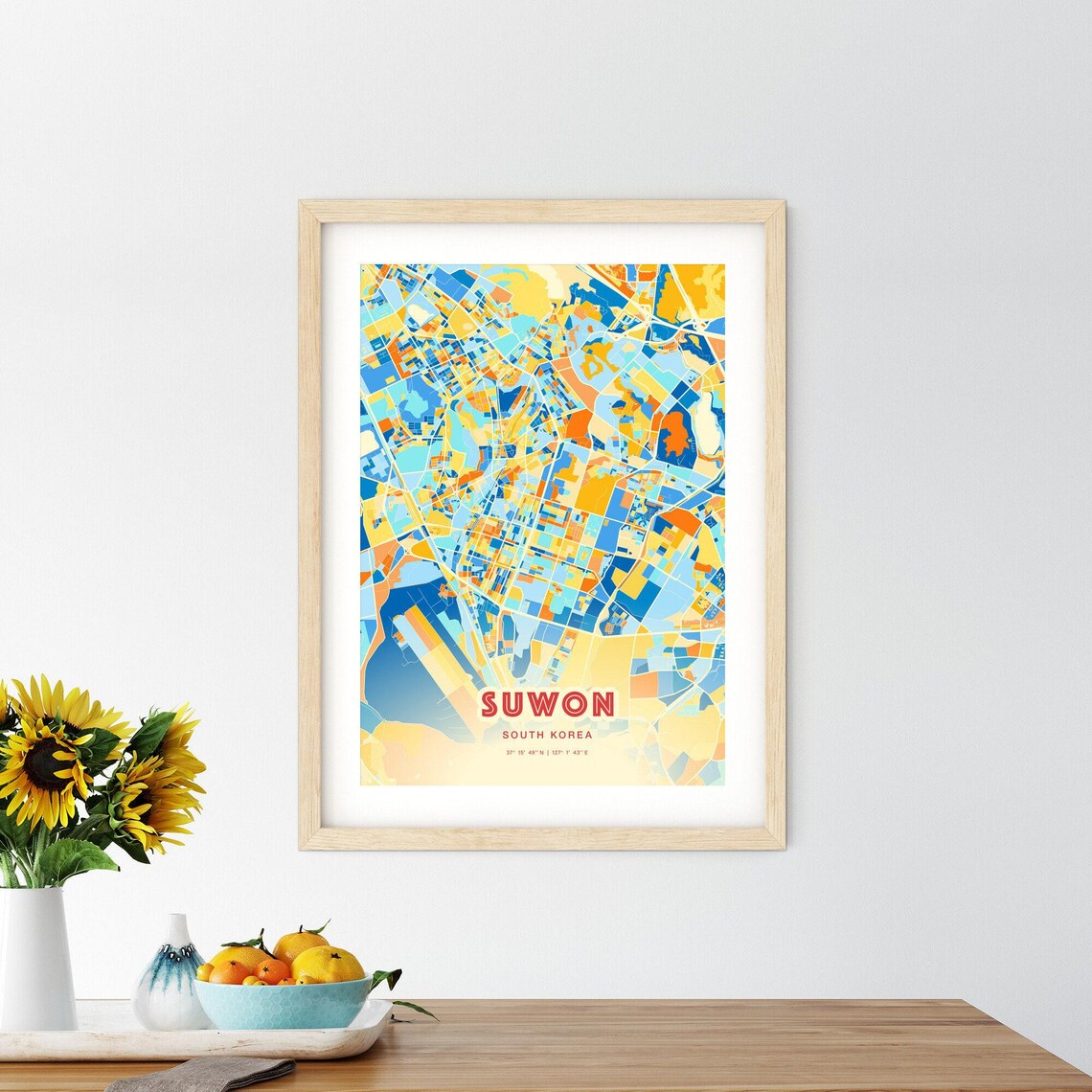 Suwon South Korea Colorful City Map Art Print with Coordinates - Image 2