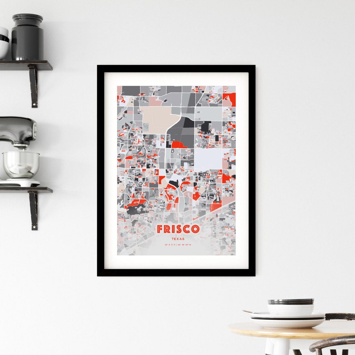 Frisco Texas Expressive Red Abstract Modern City Map Art Poster - Image 2