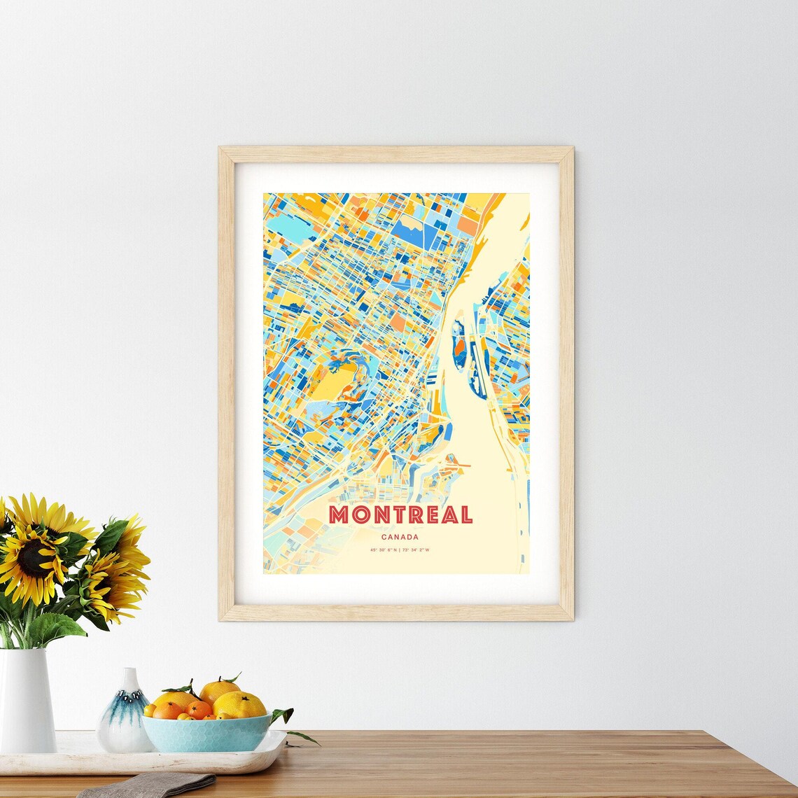 Montreal Canada Colorful Blue and Orange City Map Art Poster - Image 2