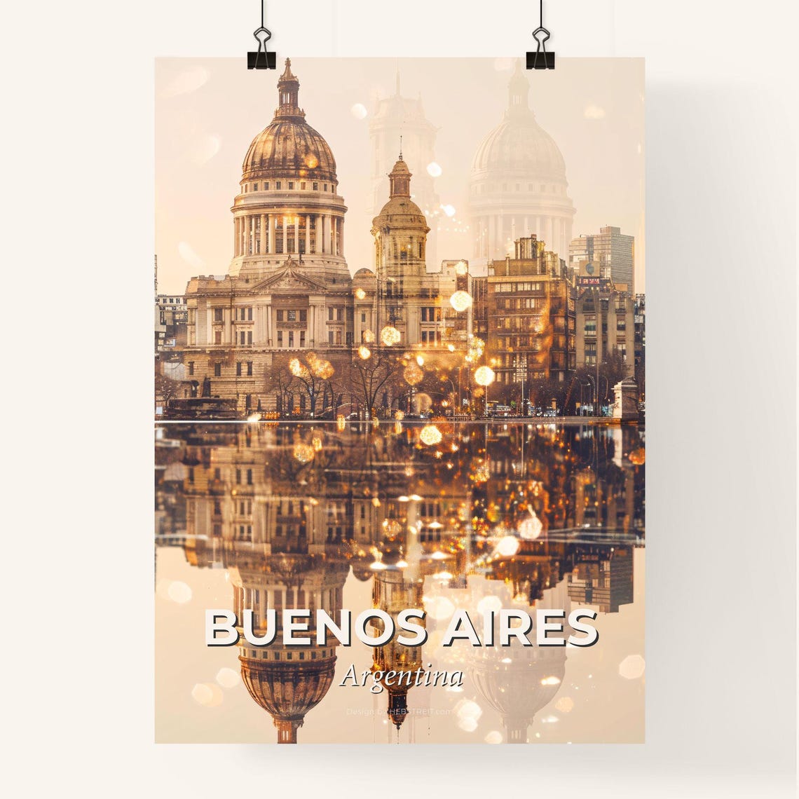 Buenos Aires Argentina Golden Double Exposure Cityscape Poster - Image 4