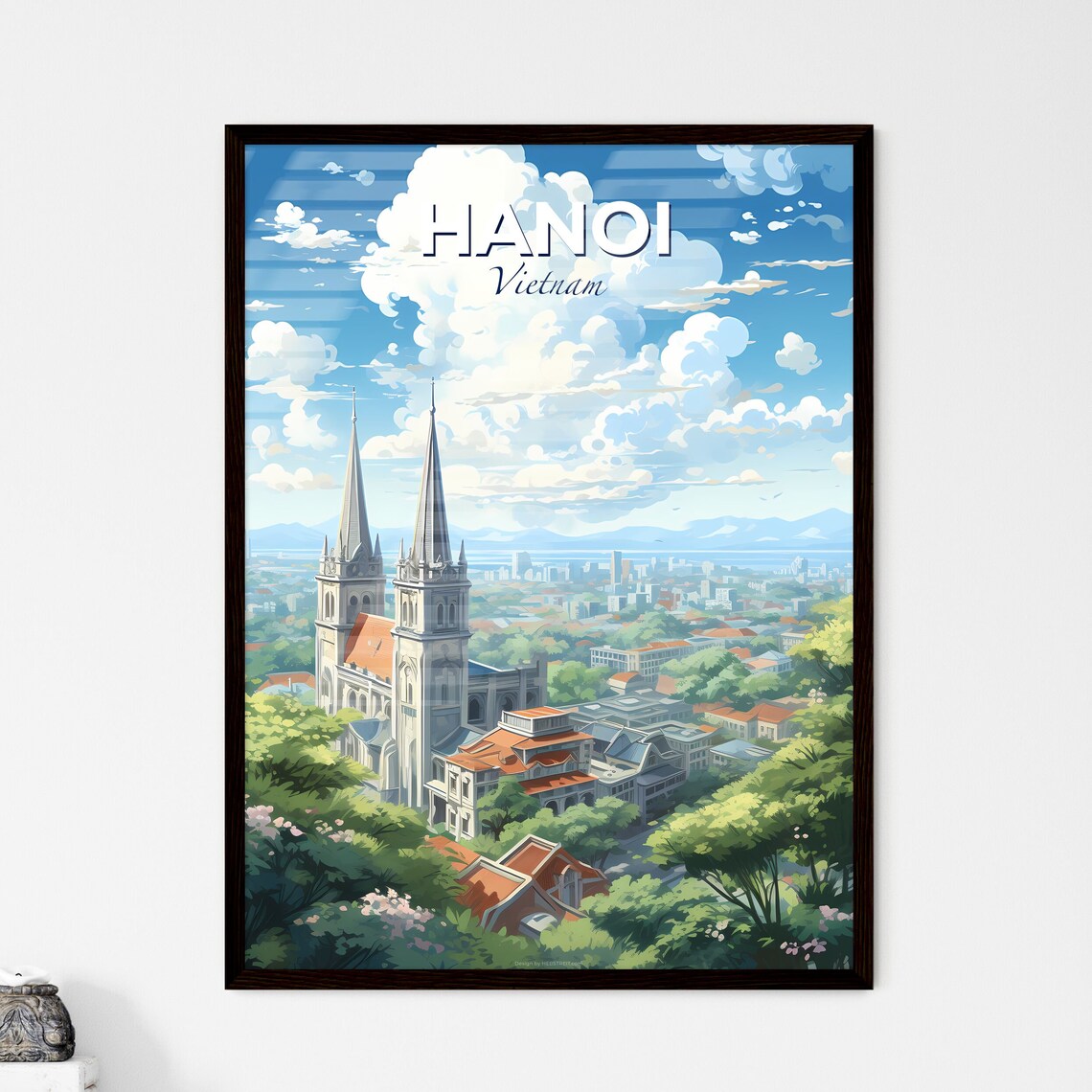 Hanoi Vietnam Cathedral City Panorama Anime Style Travel Poster