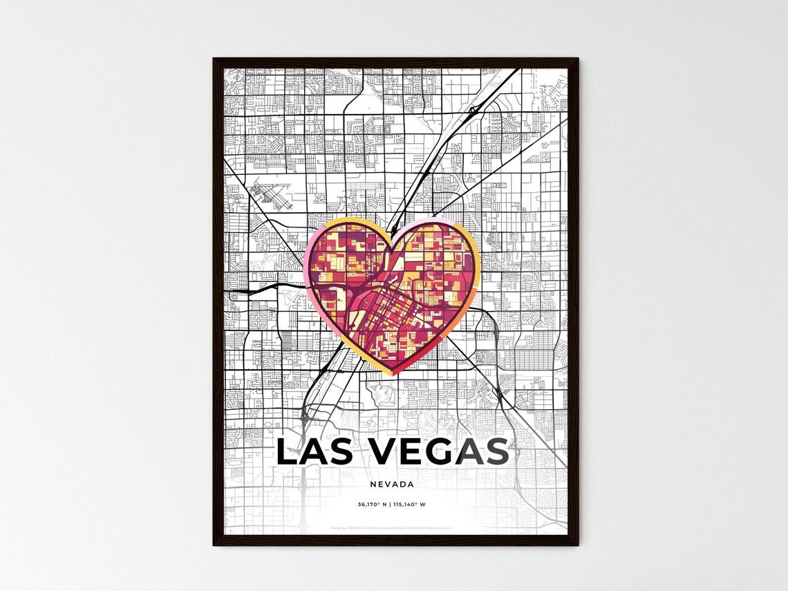 Las Vegas Nevada Minimal Map Art With Colorful Heart Icon Poster