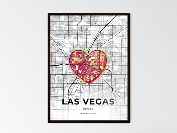 Las Vegas Nevada Minimal Map Art With Colorful Heart Icon Poster