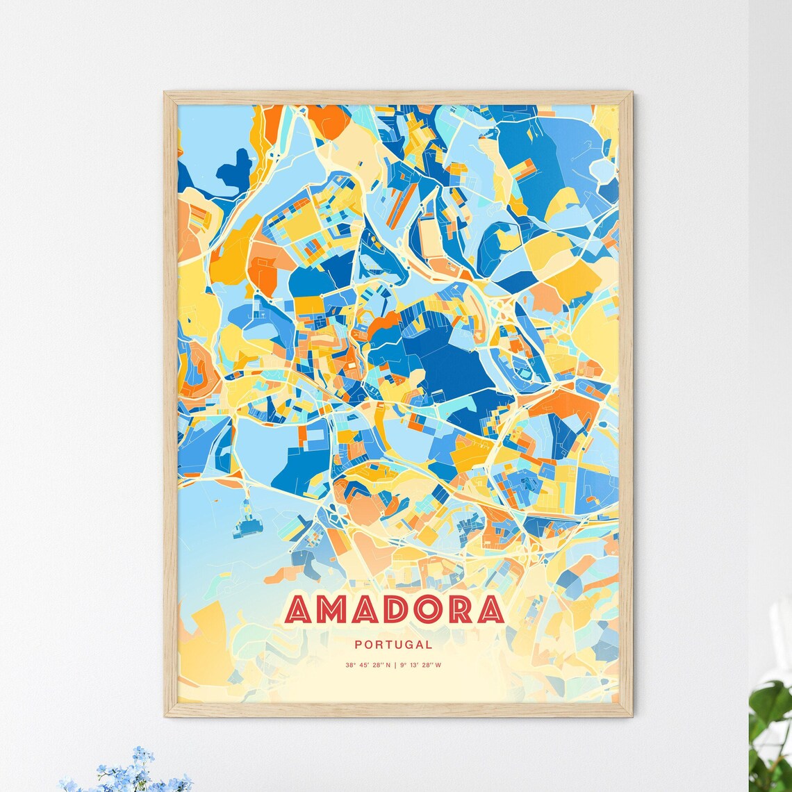 Amadora Portugal Modern Colorful City Map Blue Orange Poster