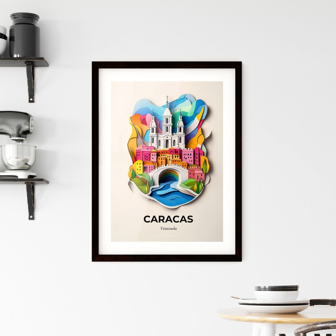 Caracas Venezuela Colorful Paper Cut Church Bridge Travel Poster - Image 2