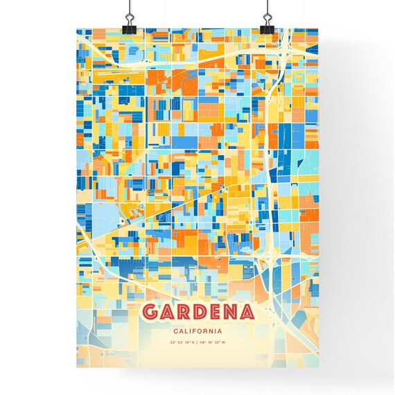 Gardena California Modern Colorful City Street Map Art Poster