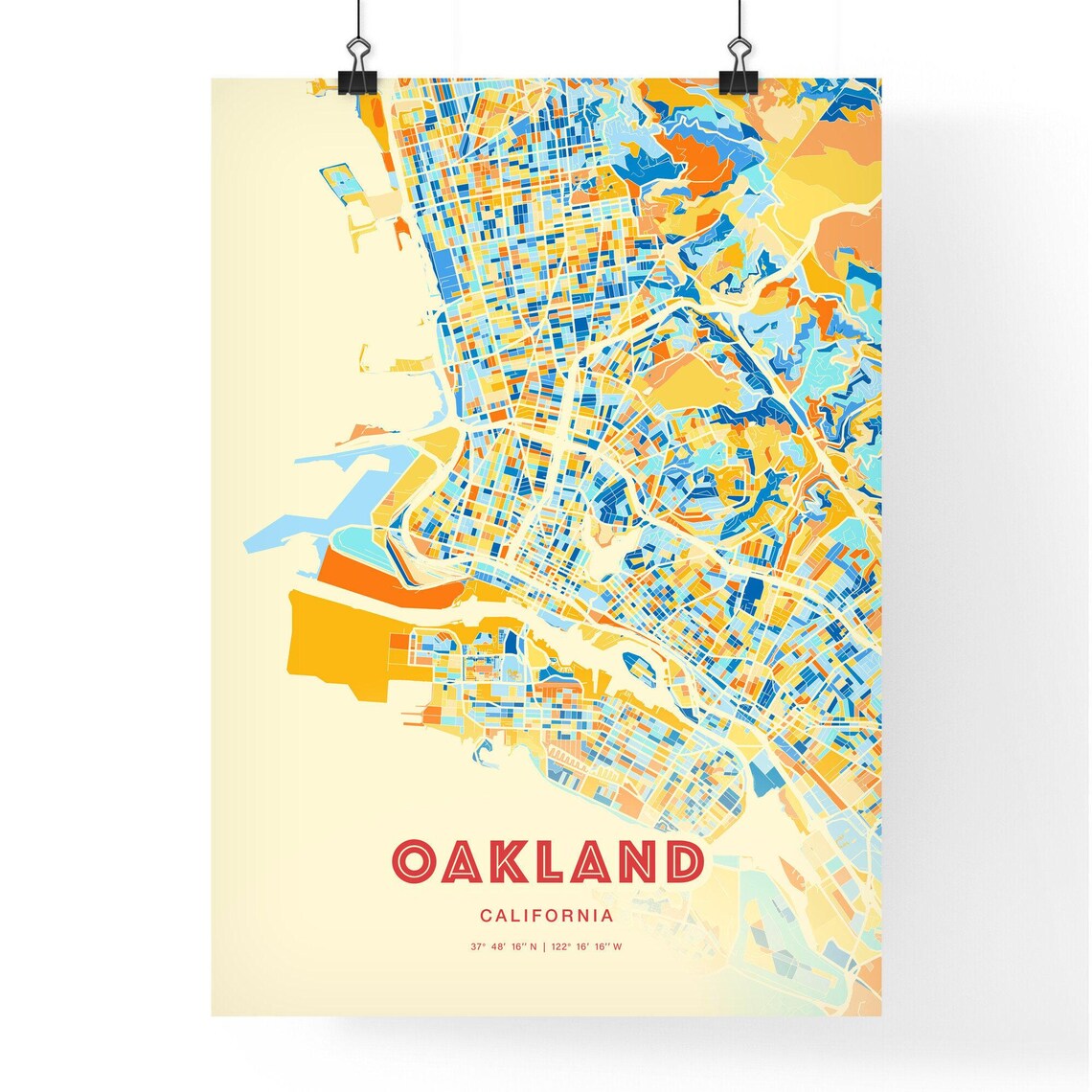 Oakland California City Map Art Poster Blue Orange Street Style - Image 3