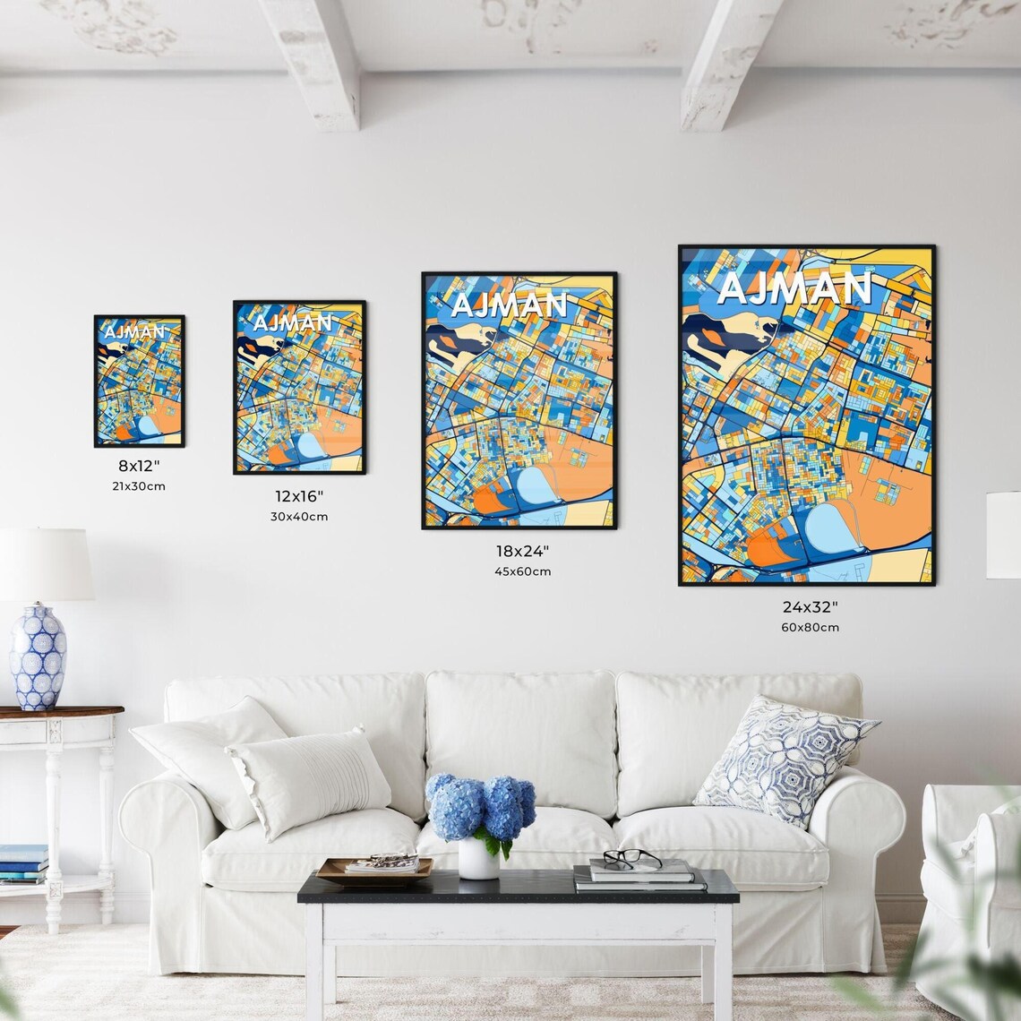 Ajman United Arab Emirates Colorful City Street Map Art Poster - Image 3