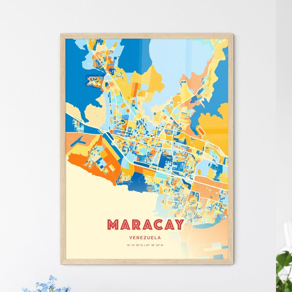 Maracay Venezuela City Map Blue Orange Modern Cartography Poster