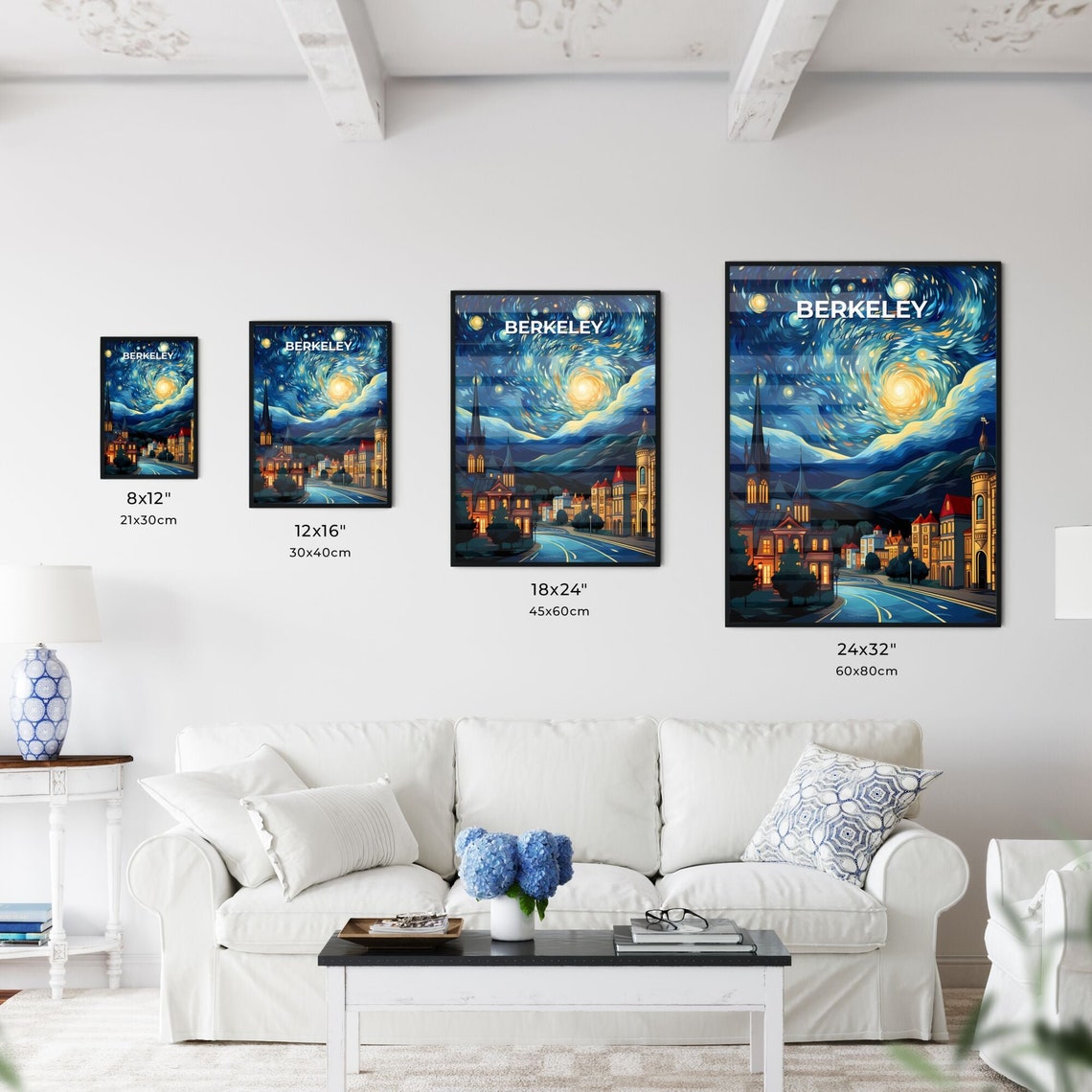 Berkeley California Starry Night City Skyline Painting Poster - Image 3
